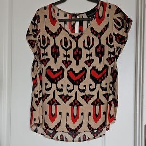 Cynthia Rowley Beige and Red Tribal Print Blouse